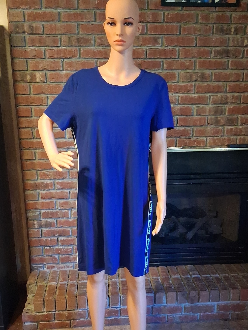 DKNY Royal Blue Short Sleeve T-Shirt Dress with Logo Side Tape